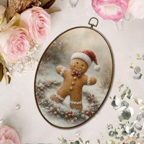 JQF Christmas Gingerbread Man Garland Oval Wall Decor Framed 8.5x11.5 Inch - color: Gingerbread-1