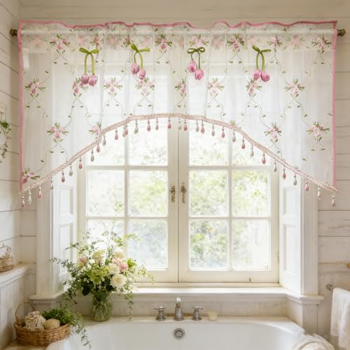 Victorian Floral Lace Sheer Swag Curtain Valance Arched Doorway Curtain - size: 78"W x 24"L (Pack of 1)