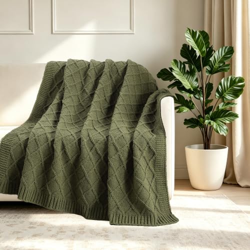 CREVENT Farmhouse Boho Knitted Throw Blanket for Couch Sofa Chair Bed Home Decoration, Soft Warm Cozy Light Weight for Spring Summer Fall (50''X60'' Chenille Green) - color: Chenille Green, size: 50inchx60inch