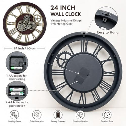 The B-Style Large Wall Clock, 24 inch, Cherry Red and Bronze - color: Cherry Red and Bronze, size: 24 inch (60 cm)