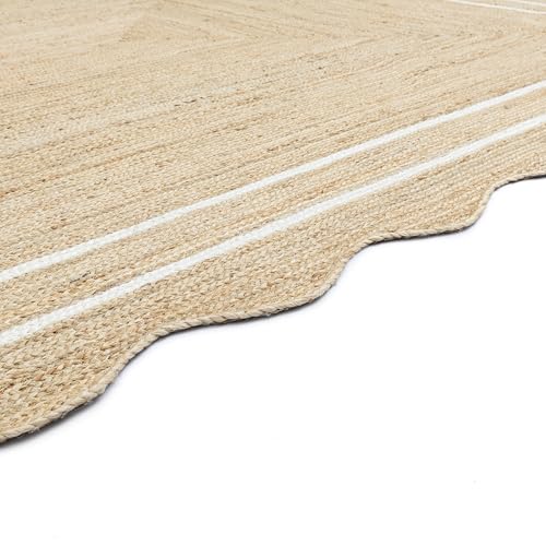Wave Scalloped Jute Rug Entryway Natural Boho Area Rug Off-White 2'x3' - color: White, size: 2'x3'