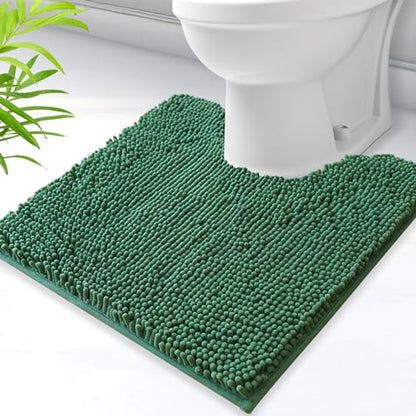 U-Shaped Toilet Rug, Chenille Contour Bathroom Mat, Non-Slip PVC Backing, Machine Washable, 20x20, Dark Green - color: Dark Green, size: 1'8" x 1'8" (20"x 20"U)