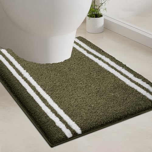 PURRUGS Bathroom Rug, Bath Mat, 20" x 24" U-Shaped, Olive Green - color: Olive Green, size: 20" X 24" U-Shaped