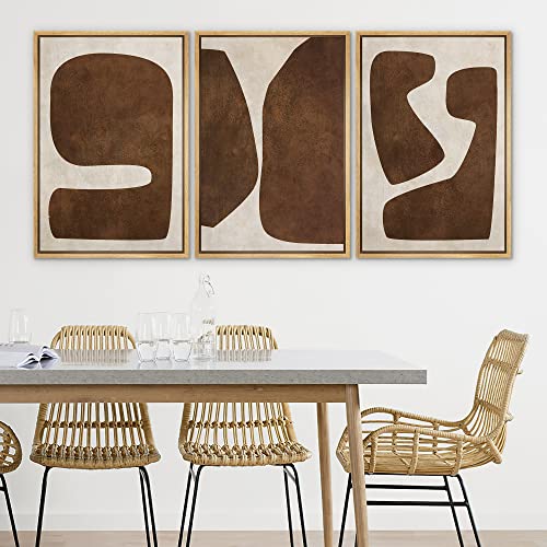SIGNLEADER Framed Canvas Print Wall Art Set Brown Tan Retro Polygon Collage Abstract Shapes Illustrations Modern Art Geometric Zen Mid-Century for Living Room, Bedroom, Office - 24"" x36 x3 NATURAL - color: L29-2212-win43, size: 24"x36"x3 Panels Natural