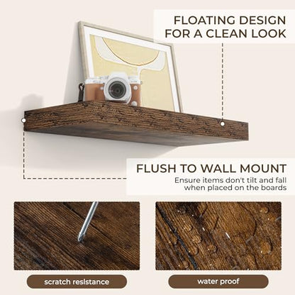 RICHFOCUS Bathroom Floating Shelves for Wall 2Pack|Rustic Brown|20" L - color: Rustic Brown, size: 20"L x 8"D, Set of 2