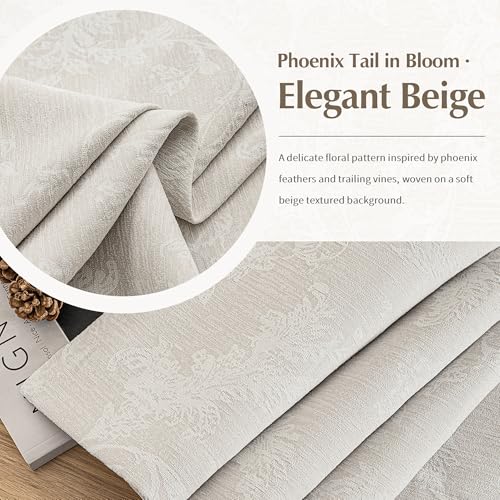 FMFUNCTEX Beige Floral Jacquard Blackout Curtains, 52X90 Inches, 2 Panels - color: Beige, size: 52"W x 90"L (Pack of 2)