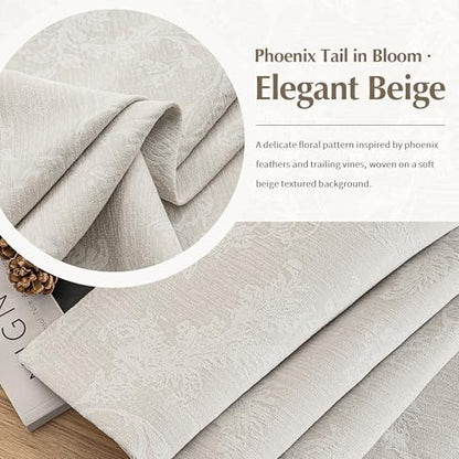 FMFUNCTEX Beige Floral Jacquard Blackout Curtains, 52X90 Inches, 2 Panels - color: Beige, size: 52"W x 90"L (Pack of 2)