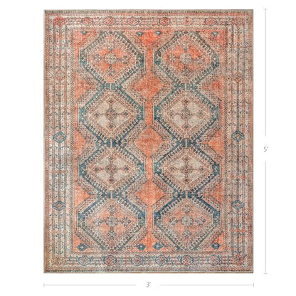 Knot Tangelo 3' x 5' Orange & Blue Accent Rug - Persian-Inspired Design - size: 3' x 5' (Rectangular)