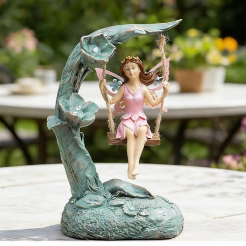 Suyorpe Garden Flower Fairy Outdoor Statue Decor Funny Swing Fairy Ornaments Figurines for Patio Lawn Yard Porch Outside Garden Gifts,9.05 Inches Tall ﻿ ﻿ ﻿ - color: Swing