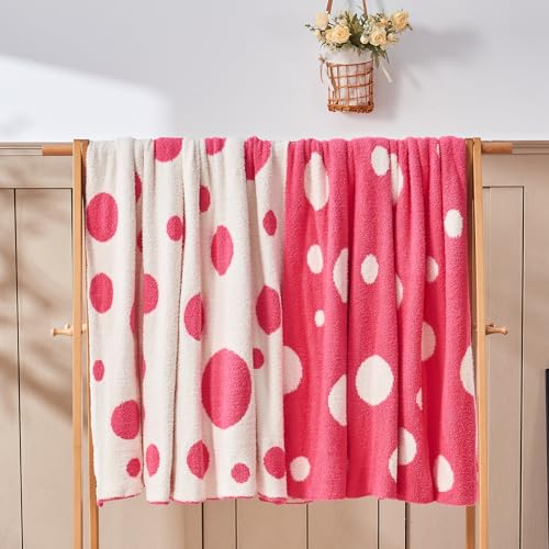 CozeCube Reversible Knit Throw Blanket, Hot Pink White Polka Dot, 50"x60" - color: D-hot Pink and White, size: 50"x60"