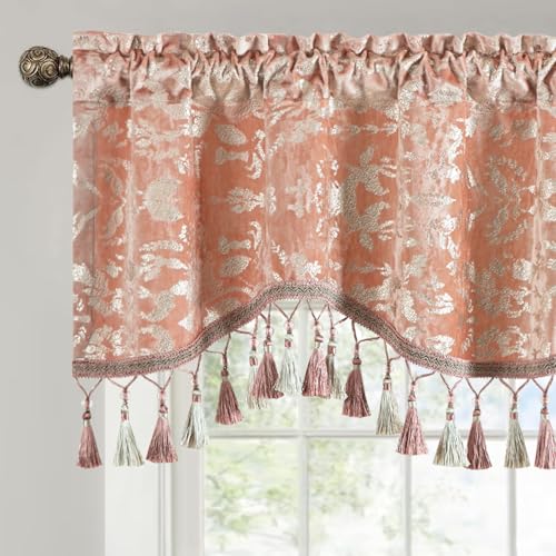 Leeva Velvet Scalloped Valance, Rod Pocket, 52 x 18, Romantic Pink, 1 Panel - color: Pink