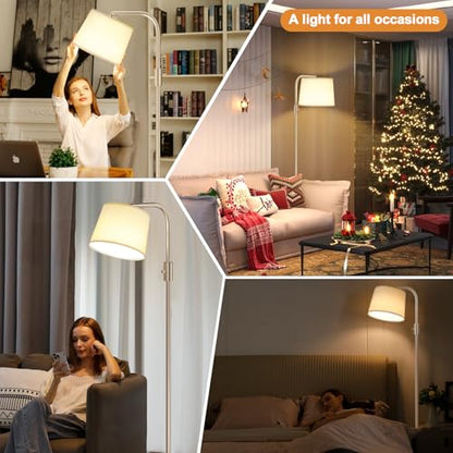 Ambimall Fully Dimmable Floor Lamp with 9W LED Bulb, Standing Lamp for Living Room with Adjustable Head, Modern Tall Light with Rotary Switch for Office, Light Gold and Beige - color: K:Mocha Gold and Light Linen Beige