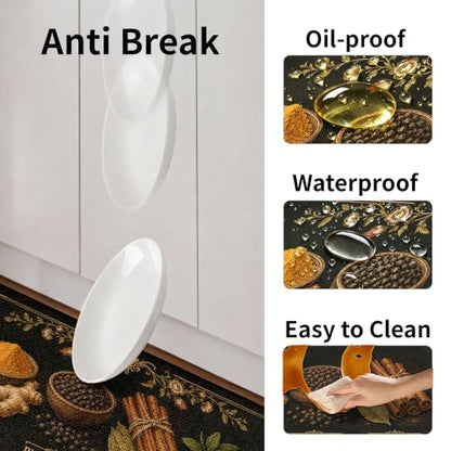 Kitchen Rugs for Floor 2 Pcs Memory Foam Padded Anti Fatigue Kitchen Mat - color: Black Spice