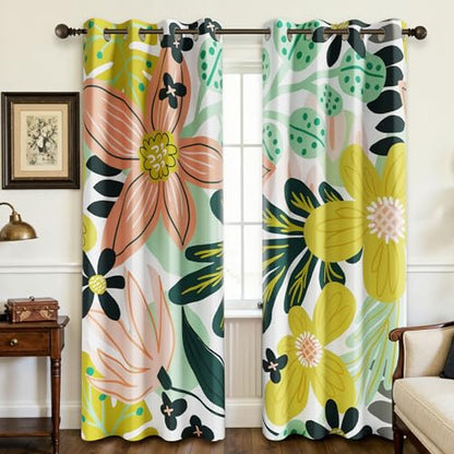 Tyrot Pink Green Botanical Blackout Curtains for Bedroom,52W x 63L,2 Panels - color: Rose Garden, size: 52"W x 63"L (Pack of 2)