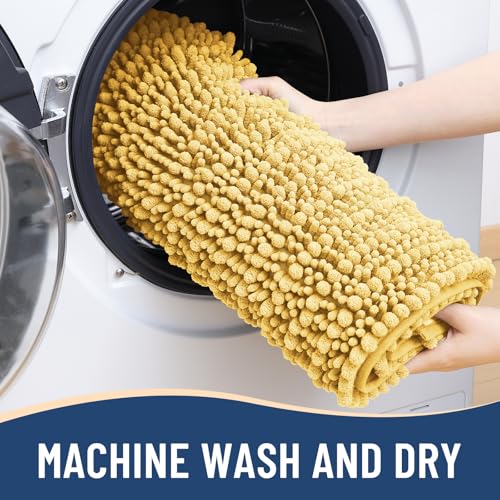 Arotive Bathroom Rugs Mat 54x24, Soft Absorbent Chenille Shaggy Bath Mat - color: Yellow, size: 54" X 24"