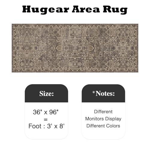 HUGEAR 3x8 Brown Vintage Floral Washable Runner Rug for Hallway - color: Brown & Black, size: 3' x 8' (Runner)