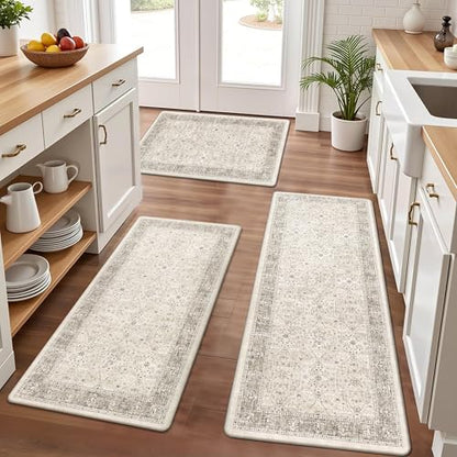 Pauwer Anti Fatigue Kitchen Floor Mats Set of 3, Cushioned Rugs, Khaki - color: Khaki