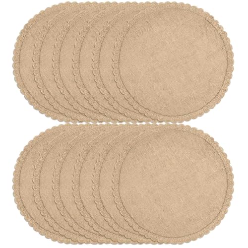 FunWheat Burlap Round Braided Placemats Set of 12 for Dining Tables 15 Inch Heat Resistant Jute Table Mats Farmhouse Natural Place mats for Decoration (Twist lace, 12pcs) - color: E Twist Lace, size: 12pcs