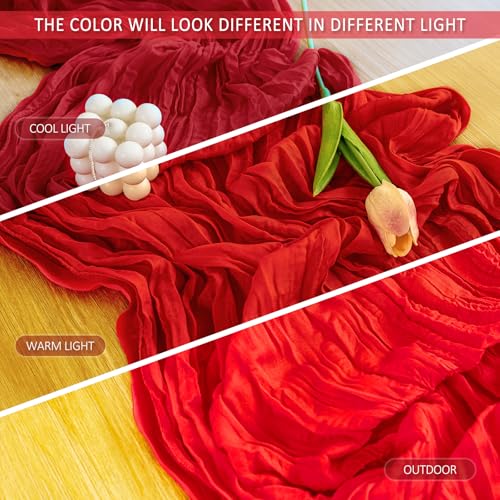 Cheesecloth Table Runner, 10 Ft, Boho Rustic, Red, 1 Pcs - color: Red