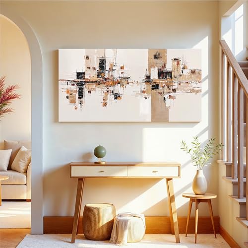 YISXINOAG Beige Abstract Wall Art Industrial Geometric Painting 20"X40" - color: black beige, size: 40"L x 20"W