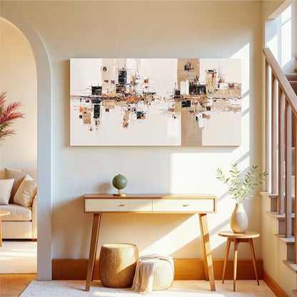 YISXINOAG Beige Abstract Wall Art Industrial Geometric Painting 20"X40" - color: black beige, size: 40"L x 20"W