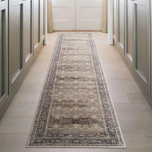 Washable Hallway Runner Area Rug 2x10 Non Slip(Brown, 2'x10') - color: Brown, size: 2' x 10' (Rectangular)