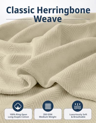 LANE LINEN 100% Cotton Blanket King, 350 GSM Medium Weight - color: 05: Sand, size: King