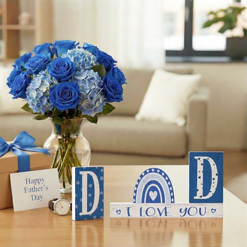 Smile Father's Day Wooden Table Decor "DAD", "I LOVE YOU", Blue Rainbow Desktop Signs Tabletop Decorations for Home Office Shelf Gift for Dad Husband Grandpa - style: Letter Dad
