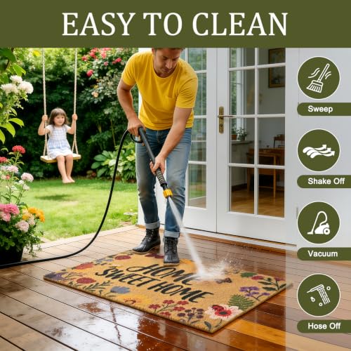Home Sweet Home Floral Front Door Mat Non-Slip Welcome Mat 17x29 in - color: Home Sweet Home