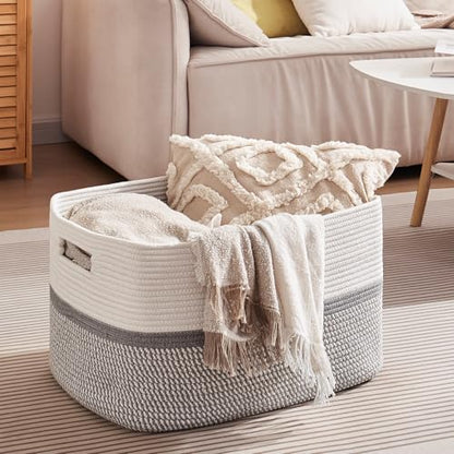 OIAHOMY Blanket Basket Laundry Basket Dog Toy Basket 75L Grey/White - color: Grey White, size: 22”x17”x12”