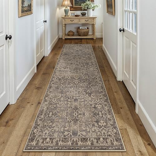 HUGEAR 2x10 Brown Vintage Floral Washable Runner Rug for Hallway - color: Brown & Black, size: 2' x 10' (Runner)