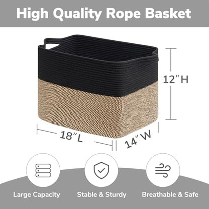 Goodpick 50L Large Woven Storage Basket, 18" x 14" x 12", Black Jute - color: Black, size: 18"L x 14"W x 12"H