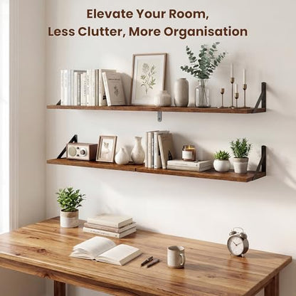 Axeman 20 Inch Floating Shelves, 8 Inch Deep Brown Wall Shelves Set of 2 - color: Rustic Brown, size: 20 Inch