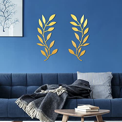 Zhengmy 2 Pcs Metal Leaf Wall Art Vine Branch Decor,Gold - color: Gold