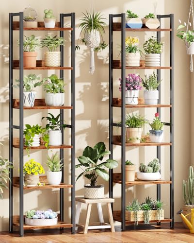 Furologee 6 Tier Bookshelf Set of 2,Industrial Bookshelves and Bookcases - color: Rustic Brown, size: 6 Tier-2 PCS