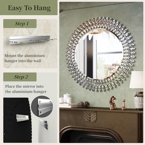 Kelly Miller 28" Jeweled Luxury Round Decorative Wall Mirror - size: 28"L x 28"W