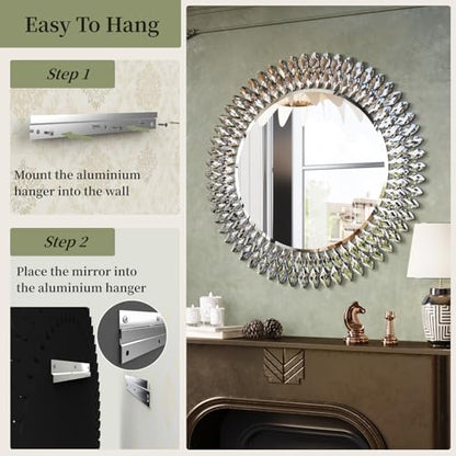 Kelly Miller 28" Jeweled Luxury Round Decorative Wall Mirror - size: 28"L x 28"W