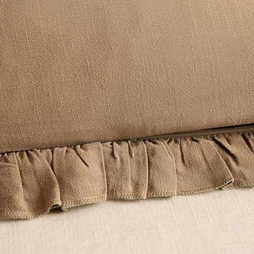 Foindtower Linen Fringe Ruffle Throw Pillow Covers 18×18 Inch Orange Brown - color: Hazel, size: 18" x 18" (Pack of 2)