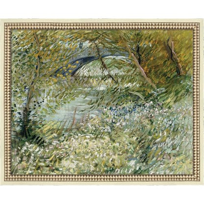 Kate and Laurel Framed Wall Art Print River Bank in Spring Van Gogh by Nostalgia Prints, 22 x 18, Castellan Distressed White Frame, Traditional, Landscape Art for Wall Decor