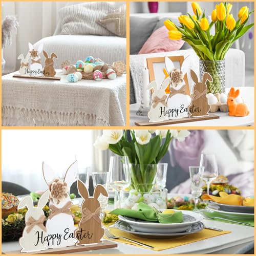 Colingmill 3 Pcs Easter Bunny Wood Centerpiece, Removable Base Burlap Bow