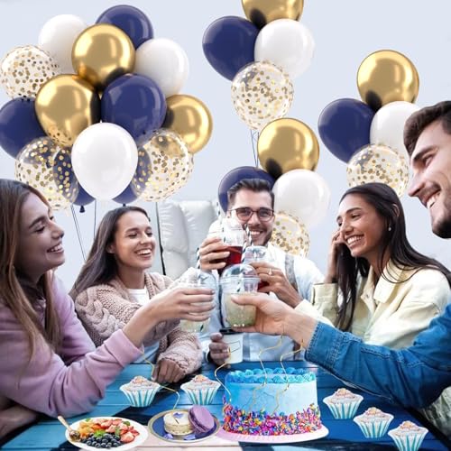 Patimate Navy Blue Gold Latex Party Balloons Set 50 pcs 12 inch - color: Navy Blue Gold