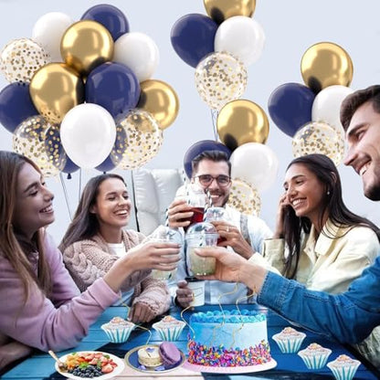 Patimate Navy Blue Gold Latex Party Balloons Set 50 pcs 12 inch - color: Navy Blue Gold