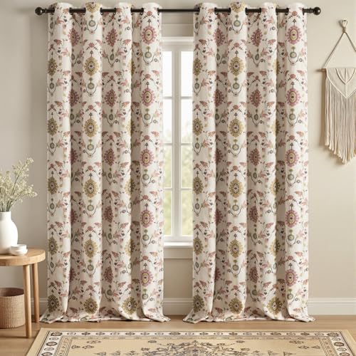 Boho Floral 100% Grommet Blackout Curtains 96 Inch 2 Panels - color: Colorful, size: 52"W x 96"L (Pack of 2)