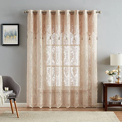 LinenZone 102x84 Linen Lace Patio Door Curtain.(Luna 102x84, Linen) - color: Linen, size: 102"W x 84"L (Pack of 1)