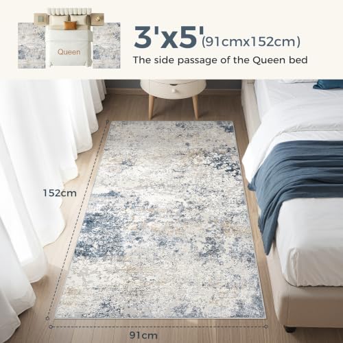 DMOYEST 3x5 Entryway Area Rug Washable Abstract Beige Blue Small Carpet - color: Beige Blue, size: 3' x 5' (Rectangular)