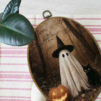 Mcehtle Gothic Black Cat Halloween Ghost Wall Art Decor Framed 8.6x11.4 - color: Colour 22