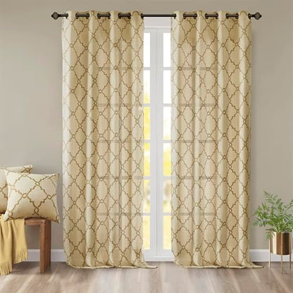 Madison Park Fretwork Print Window Curtain 1 Panel, 50x84 Beige/Gold - color: Beige/Gold, size: 50"W x 84"L (Pack of 1)
