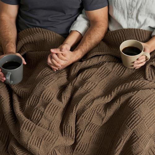 EVERGRACEHOME Modern Checkered Chenille Throw Blanket, 50x60, Camel Brown - color: Camel Brown, size: 50" X 60"