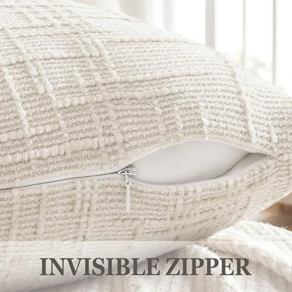 Pallene Cream White Textured Chenille Throw Pillow Covers 18x18 Set of 2 - color: Cream White, size: 18" x 18" (Pack of 2)