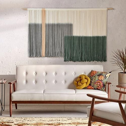 Macrame Wall Hanging Green Large Dip Dye Fiber Wall Art Bohemian Yarn Tapestry Wall Décor 57''W*35''L - color: Green